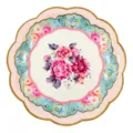 Vintage floral disposable paper plates, scalloped edge party tableware, 17.5cm pink blue. - Pink Large Floral / 8 Pieces/Pack 17.5cm / Pink