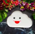 Disposable cloud paper plate with gold rim and cute smile face for kids birthday party decor. - 8 Pieces/Pack / Light Blue Red-Lip Cloud