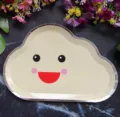 Disposable paper plate with cute smiling cloud design and gold foil border for kids party. - 8 Pieces/Pack / Yellow Red-Lip Cloud