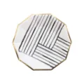 Black and white striped paper plate with gold rim for party, birthday, and afternoon tea events. - 7 Inch 8 Pcs Pack