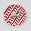Disposable paper plate with red white chevron pattern detail for party table settings. - Red Wavy