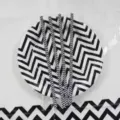 Black and white chevron disposable paper plates and straws set for birthday party sku - Black and White Waves