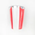 Disposable paper cup with red and white vertical stripes and silver foil rim for party. - 270ML / Red