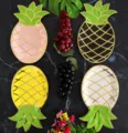 Dekorative Goldfolie Ananas Pappteller Einweg Party Geschirr Set für Obst Snacks Feiern - Goldblatt Ananas Teller / 8 Stück/Packung / Mehrfarbig