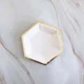 Piatto di carta esagonale usa e getta con bordo dorato per stoviglie da festa e dolci. - 8 piatti esagonali piccoli dorati da 4 pollici 10 cm