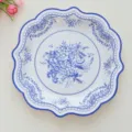 Einweg Papierteller 30cm blau weiß blumig vintage party hochzeit geschirr tischdeko - Blau Weiß Porzellan (Mitte Blumen) / 8 Stück (30cm) / Blau