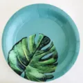 9-Zoll Einweg-Pappteller mit tropischem Monstera-Blatt-Motiv, ideal für Partys und Kuchen. - Grünes Bananenblatt / 8er Set