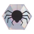 Halloween disposable paper plate with holographic spider design, perfect for party decor. - Spider Plate / 8 Pieces
