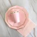 Rosa und goldene Einweg-Pappteller Party Geschirr Set für Geburtstag Kuchen Dessert Dekoration. - Dunkelrosa