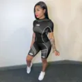 Women's athletic short sleeve t-shirt and biker shorts two piece activewear set. - XL / Top And Bottom / Black