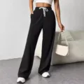 Casual black high waisted wide leg sweatpants with drawstring for women comfortable daily wear. - S / Bottoms / Black