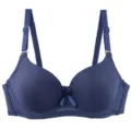 Seamless solid color padded bra detail showing smooth molded cups and adjustable straps. - Dark Blue