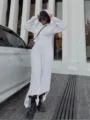 Women's solid color hooded long sleeve fitted jumpsuit casual autumn winter fashion apparel - S / Set / White