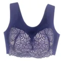 Detailed close-up of purple seamless bra featuring intricate floral lace pattern and soft breathable fabric. - 34/75 (S) / Transparent Blue