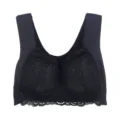 Detailed view of black seamless lace bra, showing floral cups and comfortable wide straps. - 34/75 (S) / Black