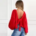 Cardigan corto rosso in maglia grossa con scollo sulla schiena e dettaglio fiocco. - Taglia S / Rosso