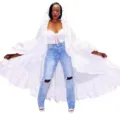 Women solid color long ruffled hooded cloak cape jacket streetwear fashion stylish outerwear top - S / White