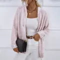 Damen lässige Kapuze Strickjacke Pullover Mantel mit Reißverschluss für den Alltag. - Rosa