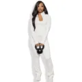 Women white activewear set casual zip up jacket and pants detailed view fitness outfit - S / White