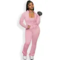 Women pink activewear set zip jacket cami and pants casual sports tracksuit gym outfit. - S / Pink