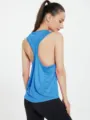 Canotta da fitness racerback traspirante blu da donna, ideale per corsa, yoga e allenamento. - Blu lago