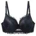 Black lace bra detail featuring delicate floral patterns, adjustable straps and underwire. - 70B / Black
