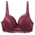 Close-up detail of luxurious full lace wine red plus size French underwire bra texture. - 70B / Burgundy