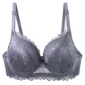 Grey full lace women's bra, French luxury thin cup underwired design for all day comfort. - Gray