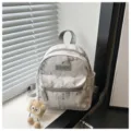 Mini casual backpack with butterfly print vintage style cute pendant daily school book bag - With Pendant / Gray