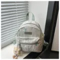 Mini vintage butterfly print backpack for women, cute casual small daypack with bear charm. - With Pendant / Green