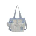 Japanese style cute polka dot canvas tote shoulder bag for women daily casual travel use - Blue