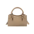 Women casual solid color shoulder crossbody bag Korean style minimalist top handle tote bag - Khaki