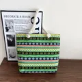 Ethnic style canvas tote bag with thick rope handles, casual multi-color geometric pattern. - Style 7