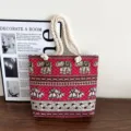 Ethnic style red canvas tote bag with elephant pattern and thick hemp rope handles for daily use. - Style 6