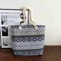 Ethnic style boho canvas tote bag with thick braided rope handles, casual geometric print. - Style 5