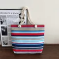 Colorful striped canvas shoulder bag with thick rope handles, casual tote for daily commute. - Style 2