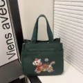 Dunkelgrüne Canvas Tragetasche mit chinesischer Stickerei, stilvolle und lässige Alltagstasche. - Stil 1 / Grün