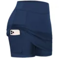 Pantaloncini da ginnastica a finta doppia gonna in tinta unita con tasche laterali. - Blu scuro
