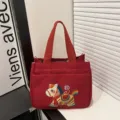 Roter Canvas Tragbeutel mit buntem besticktem Pferd Design fuer den taeglichen Freizeitgebrauch. - Stil 1 / Rot