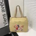 Leinwand Tragetasche mit Blumenpferd Stickerei, große Kapazität Alltag Handtasche. - Stil 2 / Gelb