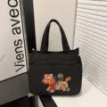 Schwarze Canvas Tragetasche mit chinesischem Stickerei-Pferd, leicht und stilvoll. - Stil 2 / Schwarz