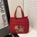 Rote Segeltuch Handtasche mit Pferde Stickerei, modische Freizeittasche fuer Alltag und Geschenke. - Stil 2 / Rot