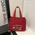 Rote Segeltuchtasche mit süßem Bärendruck, lässige große Handtasche für den täglichen Gebrauch. - Stil 3 / Rot