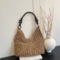 Bolso tote de hombro de paja tejida de verano gran capacidad playa vacaciones bolso casual. - Marrón