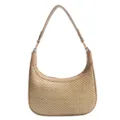 Bolso de hombro hobo tejido de verano, bolso de mano de paja de media luna para mujer - Caqui