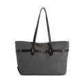 Vintage large capacity shoulder tote bag for women, stylish commuting handbag with black handles. - Black