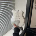 Trendy guitar shaped crossbody bag in silver and white, unique niche design shoulder bag for women. - Silver