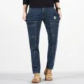 Dunkelblaue Herren Straight-Fit-Jeans mit mehreren Taschen und elastischem Denim-Stoff. - S / Dunkelblau Denim