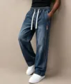 Herren amerikanische lose gerade Denim Jeans mit elastischem Kordelzug und weite Passform. - S / Unterteile / Denim-Blau