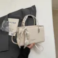 Chique krokodillenpatroon handtas met elegante sjaal stijlvolle schoudertas voor dames - Broken Wit